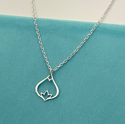 Lotus Flower Anchor Link Necklace Solid 925 Sterling Silver Italy