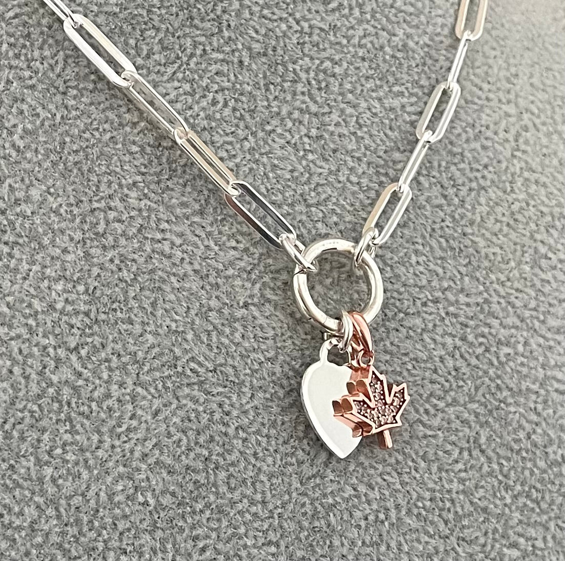 A Limited Edition Canadian Love Charm Enhancer Paperclip Necklace Solid 925 Sterling Silver Italy