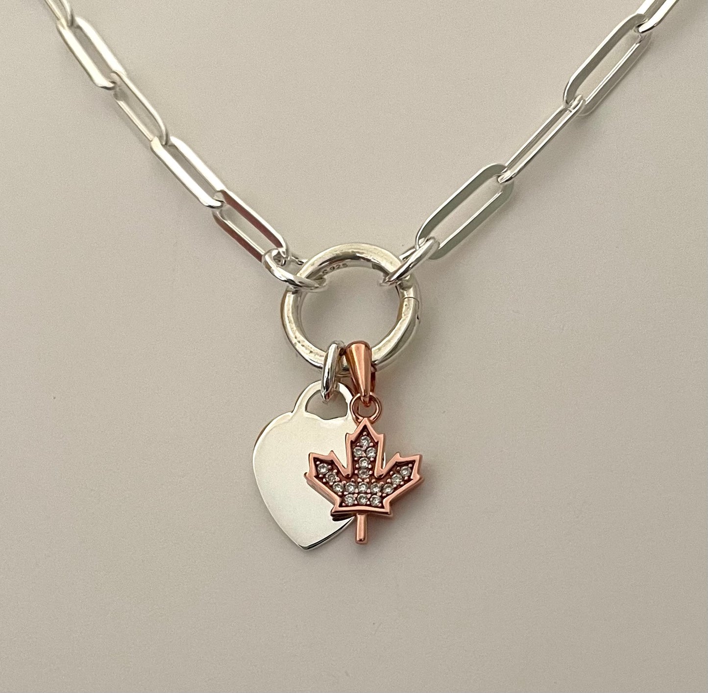 A Limited Edition Canadian Love Charm Enhancer Paperclip Necklace Solid 925 Sterling Silver Italy