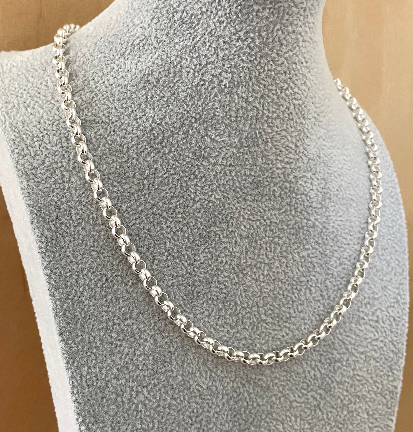 Necklace Rolo Extra Thick Link 16" Solid 925 Sterling Silver Italy