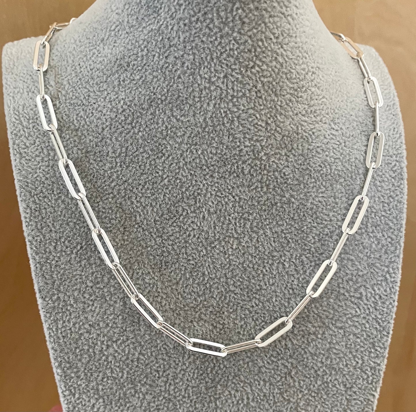 Necklace Paperclip Flat Link Thick 5mm Solid 925 Sterling Silver Italy