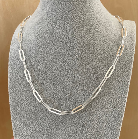 Necklace Paperclip Flat Link Thick 5mm Solid 925 Sterling Silver Italy