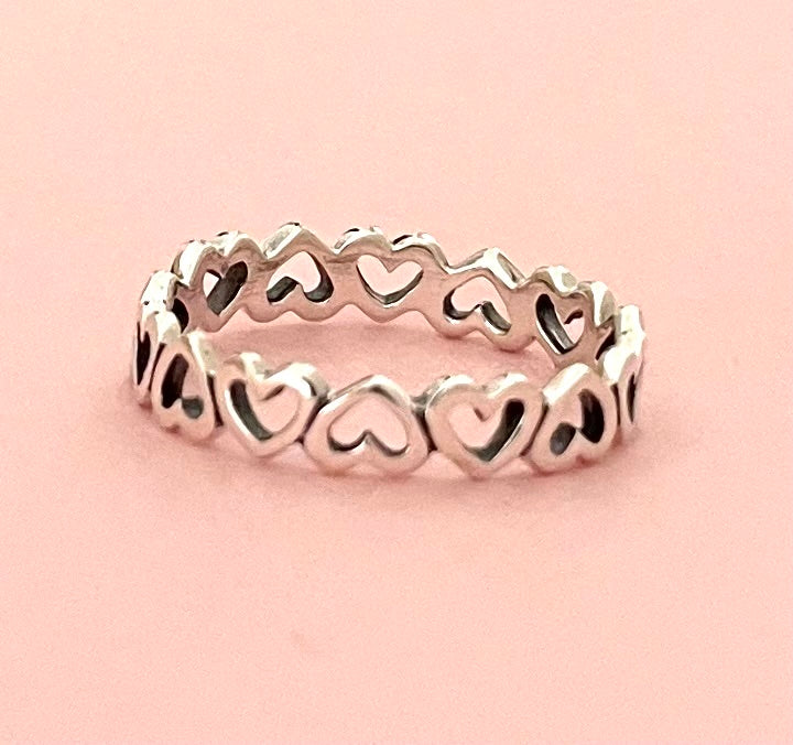 Eternity Stacking Ring Forever Hearts Solid 925 Sterling Silver