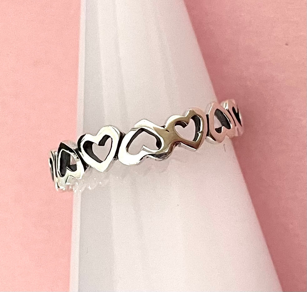 Eternity Stacking Ring Forever Hearts Solid 925 Sterling Silver
