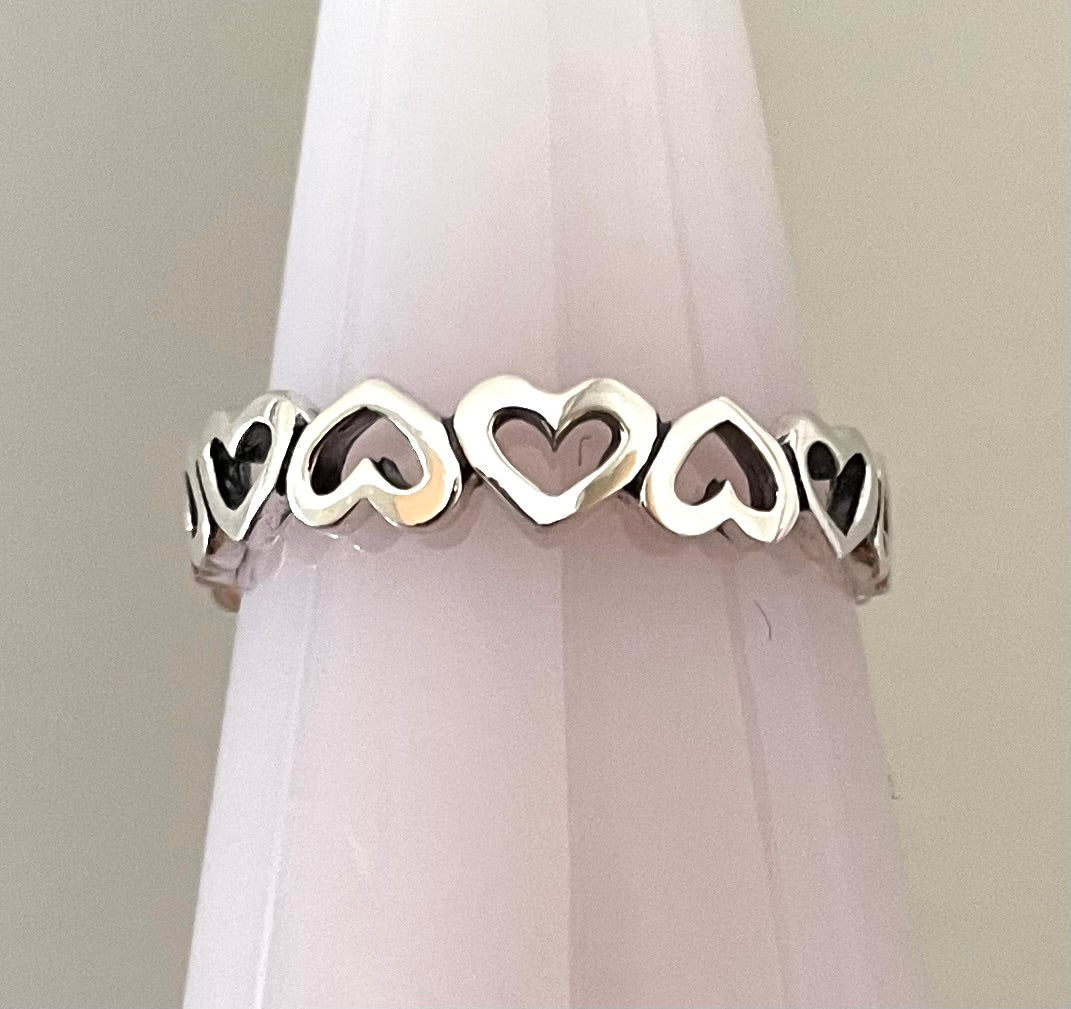Eternity Stacking Ring Forever Hearts Solid 925 Sterling Silver