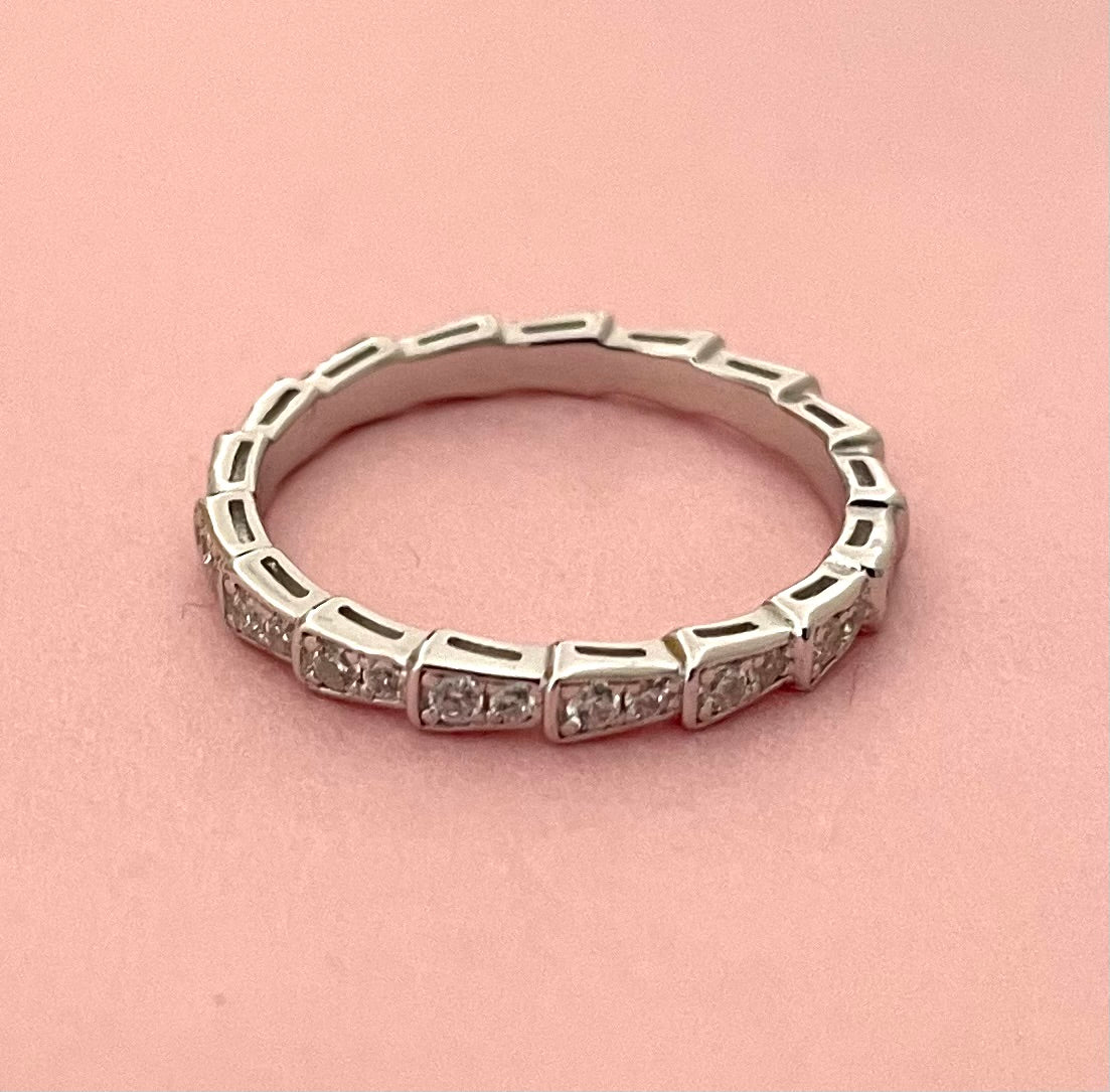 Eternity Stacking Ring Wavy With Cubic Zirconias Solid 925 Sterling Silver