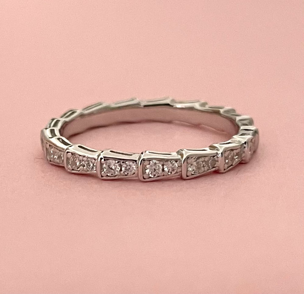Eternity Stacking Ring Wavy With Cubic Zirconias Solid 925 Sterling Silver