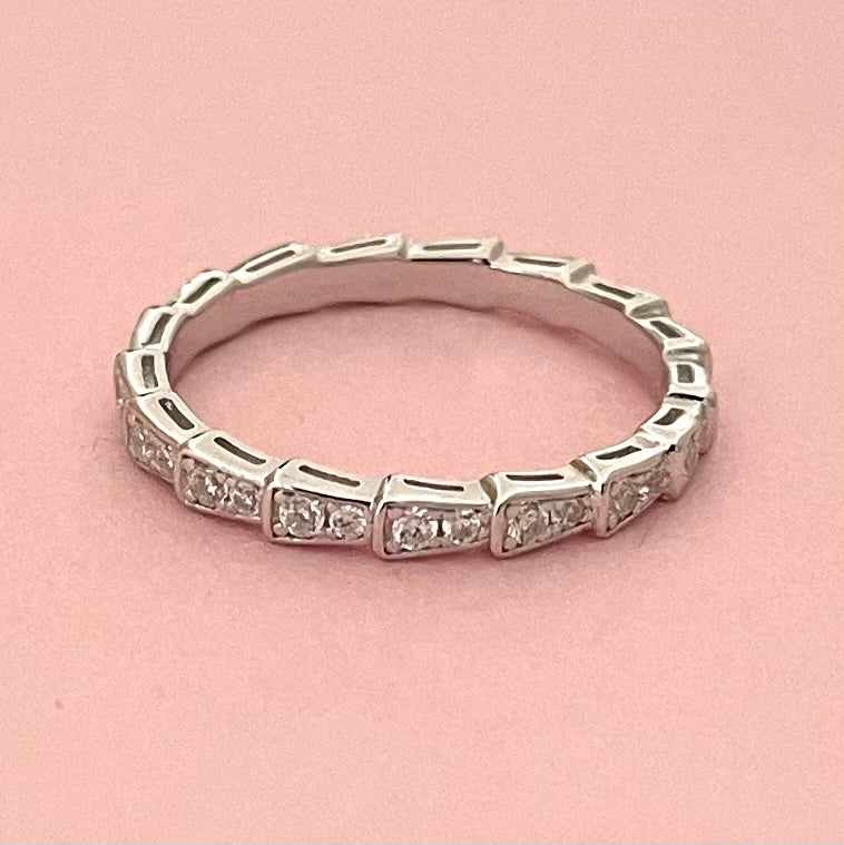 Eternity Stacking Ring Wavy With Cubic Zirconias Solid 925 Sterling Silver