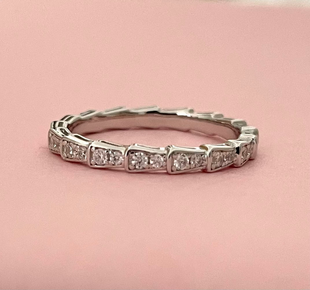 Eternity Stacking Ring Wavy With Cubic Zirconias Solid 925 Sterling Silver