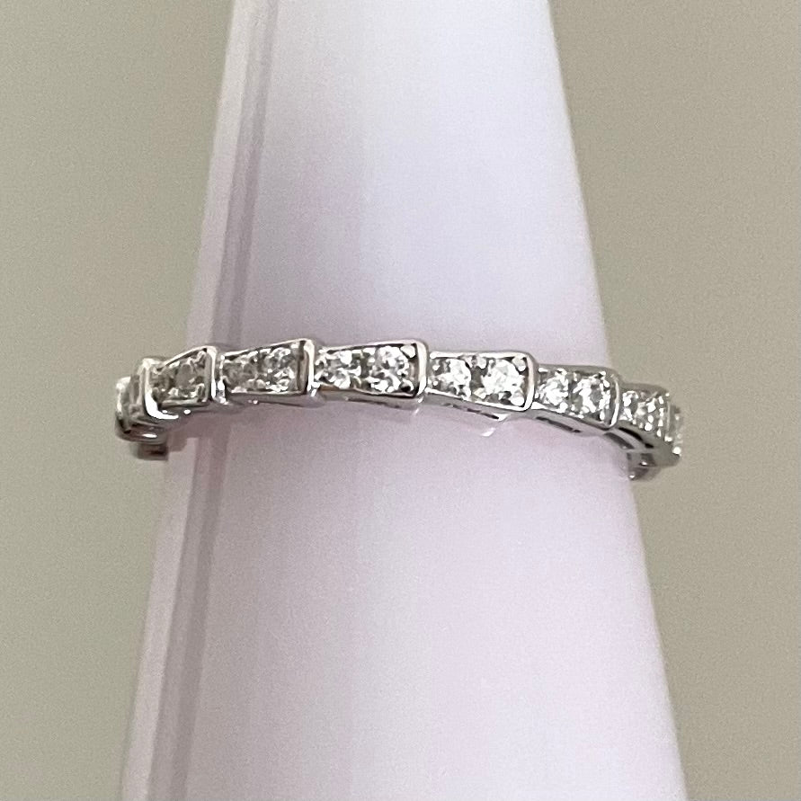 Eternity Stacking Ring Wavy With Cubic Zirconias Solid 925 Sterling Silver