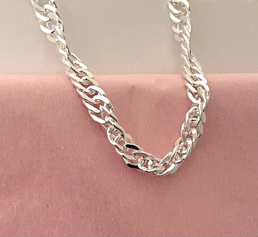 Bracelet Singapore Thick Link Solid 925 Sterling Silver Italy