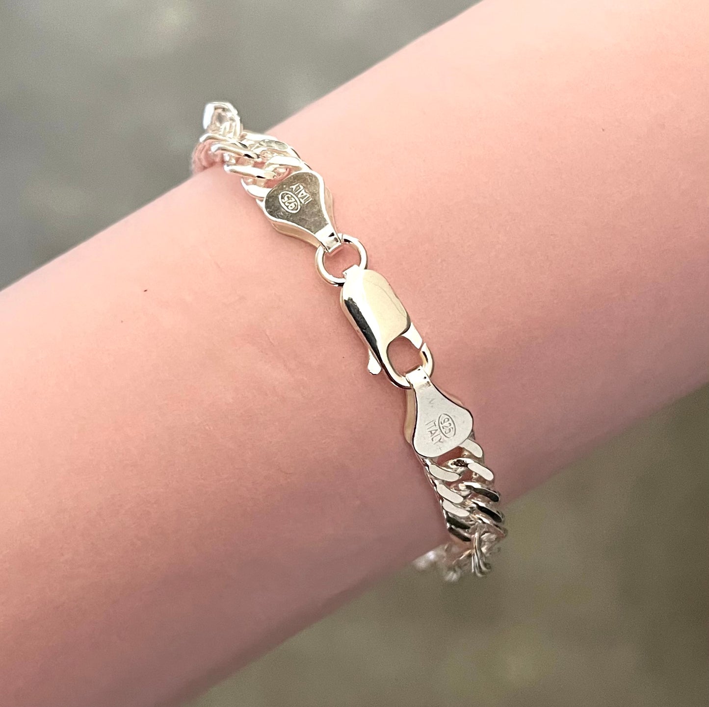 Bracelet Singapore Thick Link Solid 925 Sterling Silver Italy