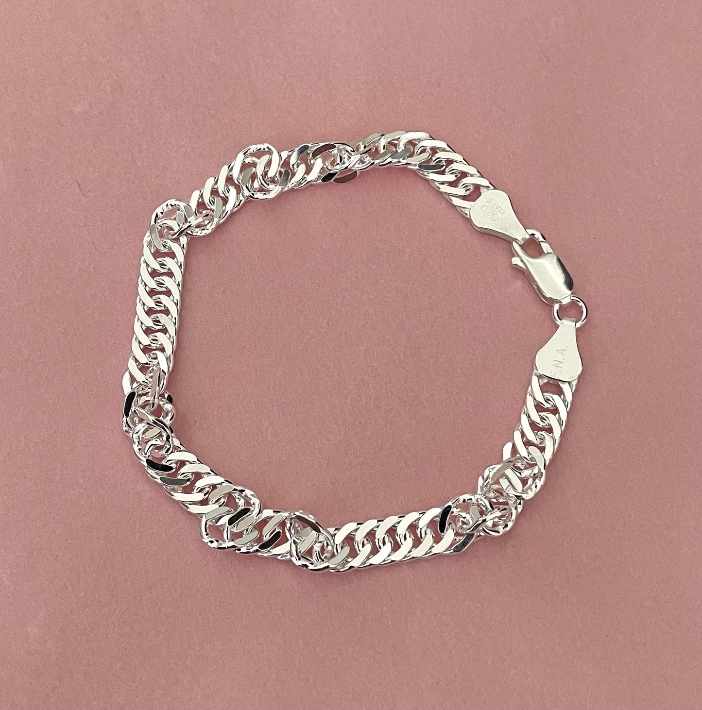 Bracelet Singapore Thick Link Solid 925 Sterling Silver Italy