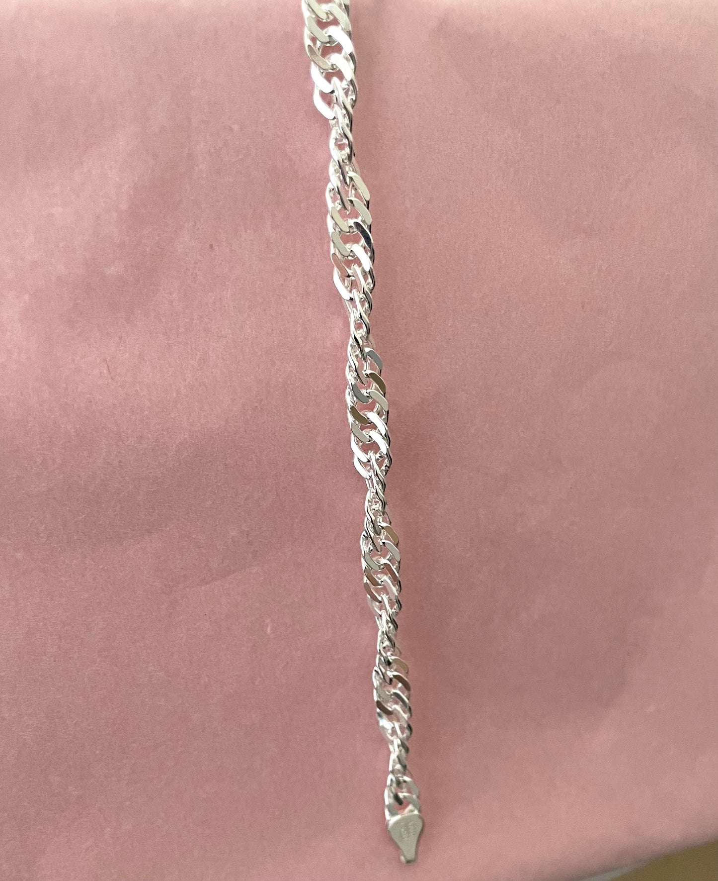 Bracelet Singapore Thick Link Solid 925 Sterling Silver Italy