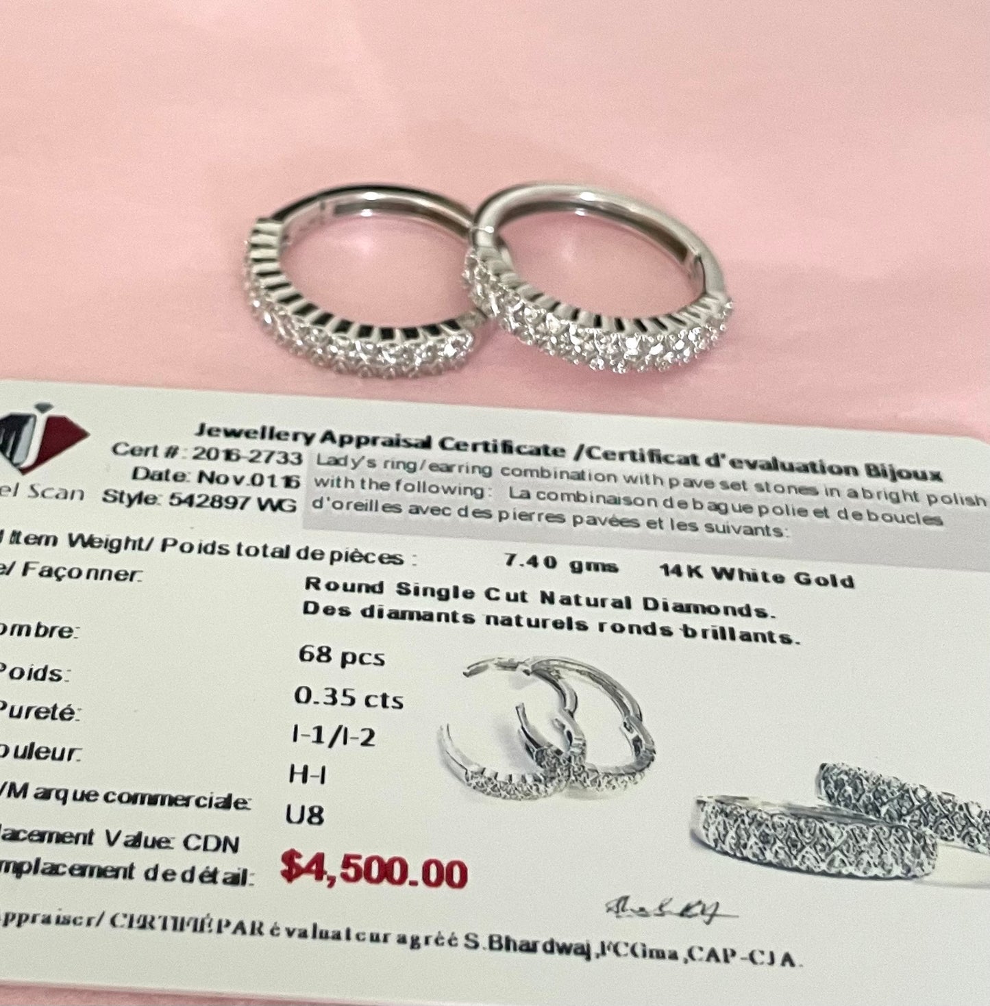 Wonderful Estate Diamond Rings/Earrings Combination Set 14K White Gold With Appraisal