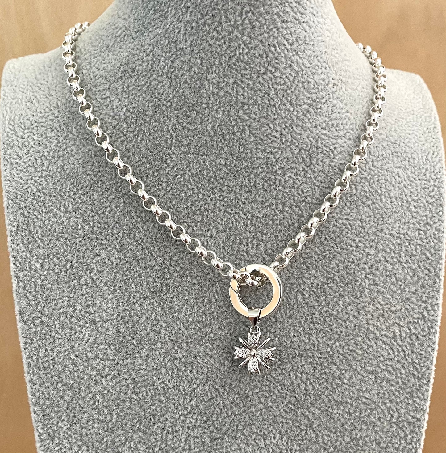 A Limited Edition Charm Enhancer Rolo Necklace Solid 925 Sterling Silver Italy