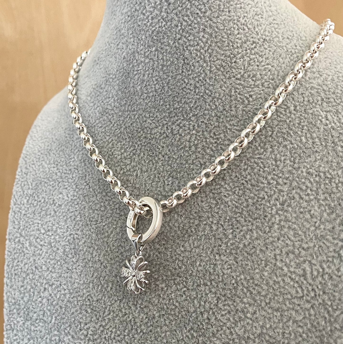 A Limited Edition Charm Enhancer Rolo Necklace Solid 925 Sterling Silver Italy