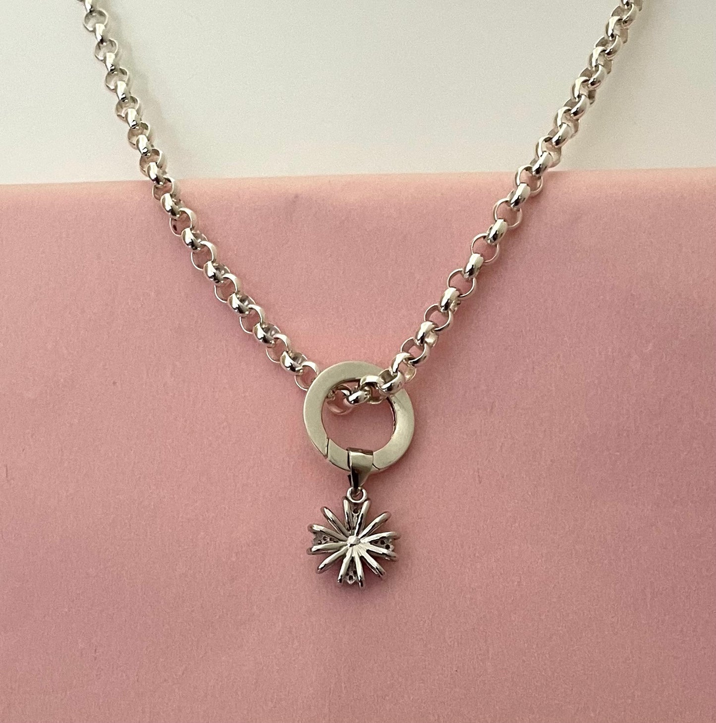 A Limited Edition Charm Enhancer Rolo Necklace Solid 925 Sterling Silver Italy