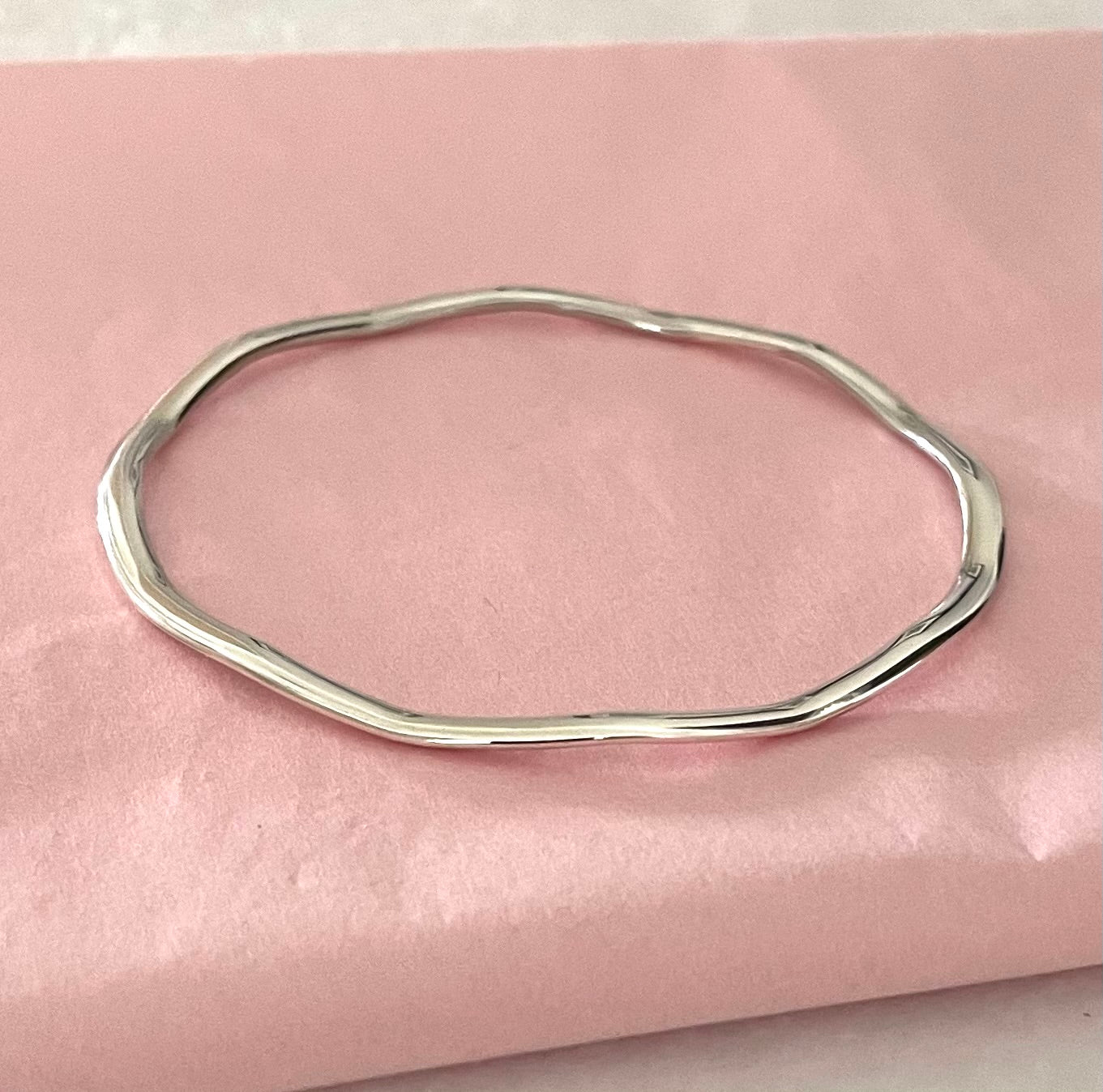 Bangle Wavy Design Petite Size Solid 925 Sterling Silver