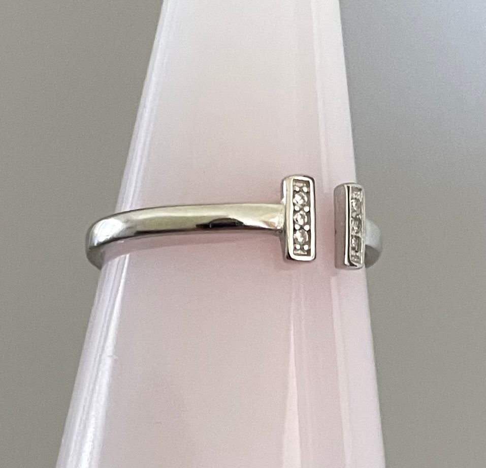 A Limited Edition Sparkly Dainty T Ring Solid 925 Sterling Silver