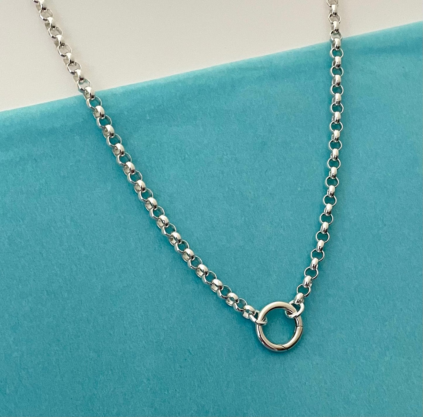 A Limited Edition Charm Holder Rolo Necklace Solid 925 Sterling Silver Italy