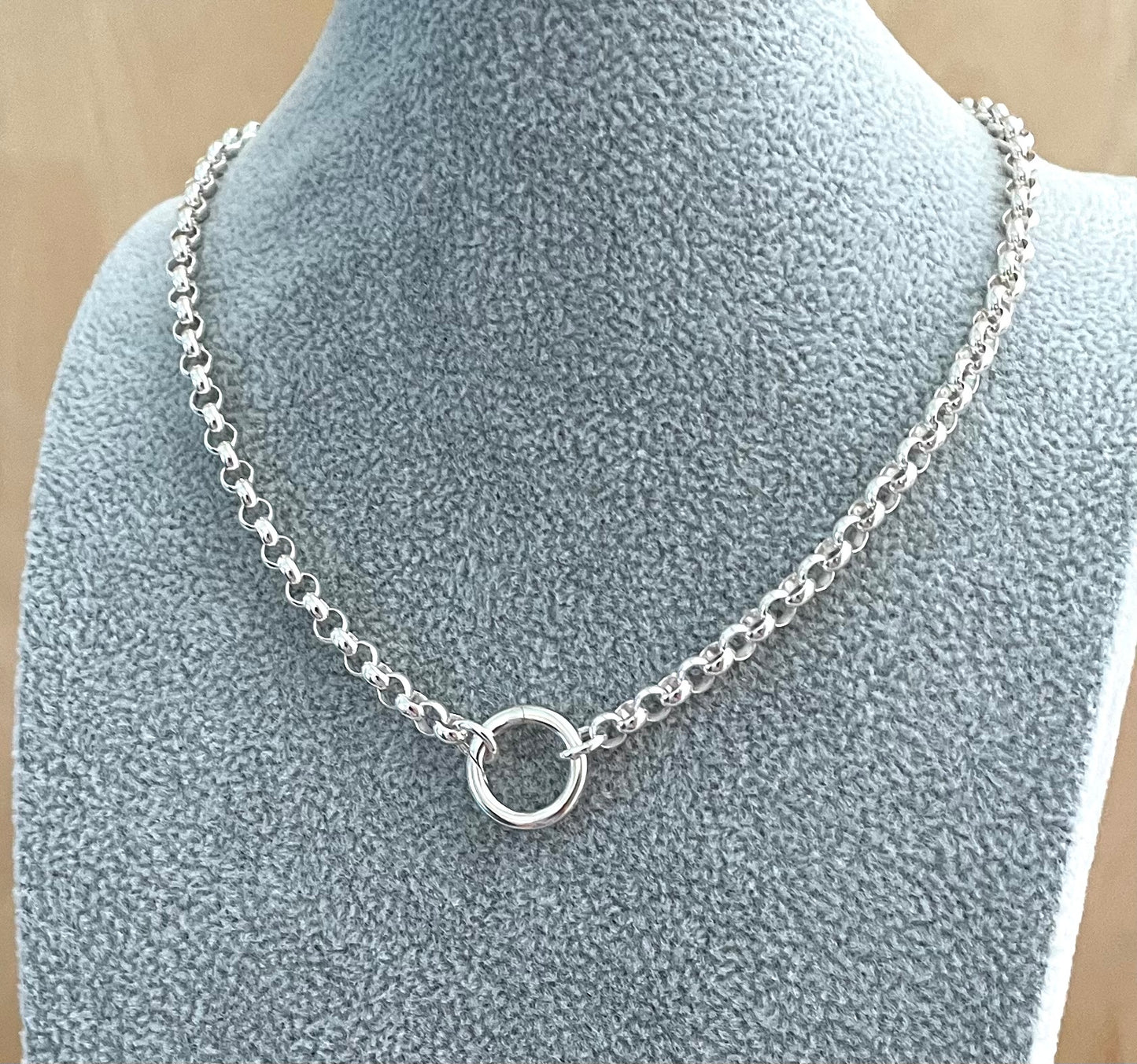 A Limited Edition Charm Holder Rolo Necklace Solid 925 Sterling Silver Italy