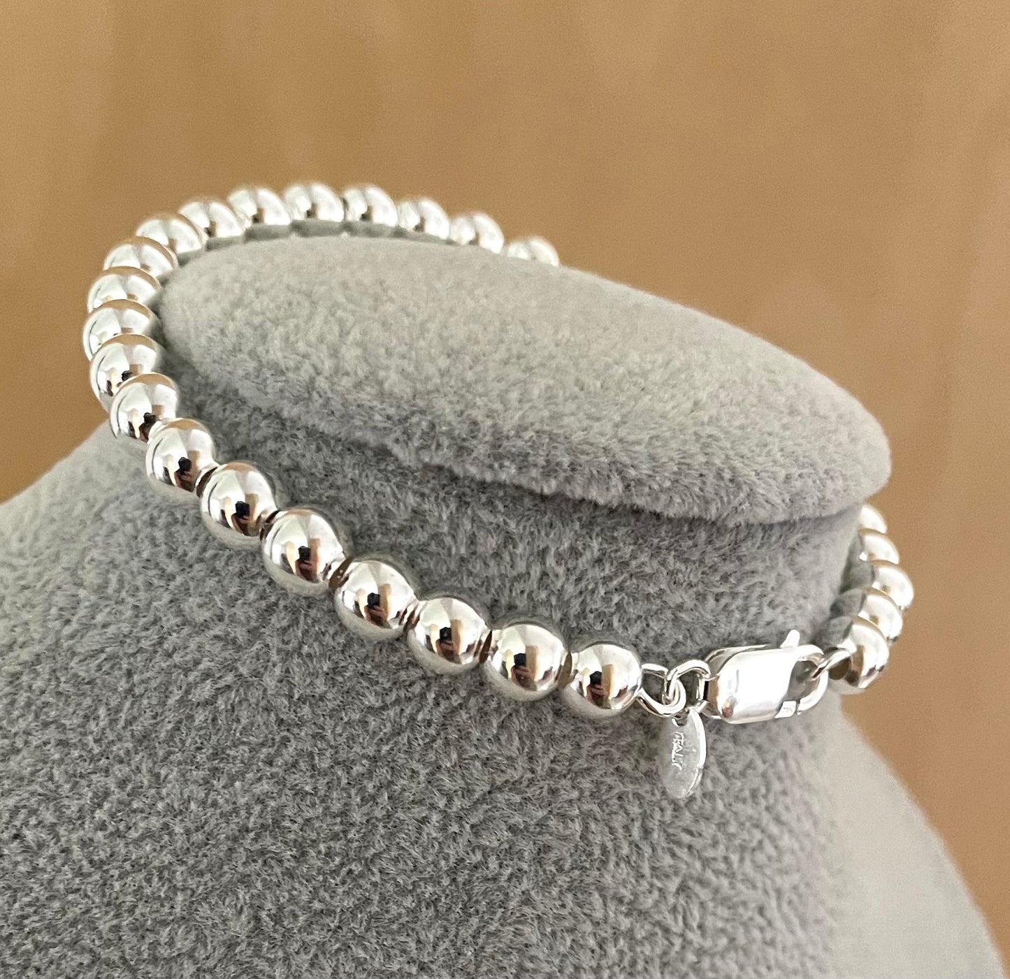 A Limited Edition Extra Thick 6mm Ball Bead Bracelet Solid 925 Sterling Silver Italy