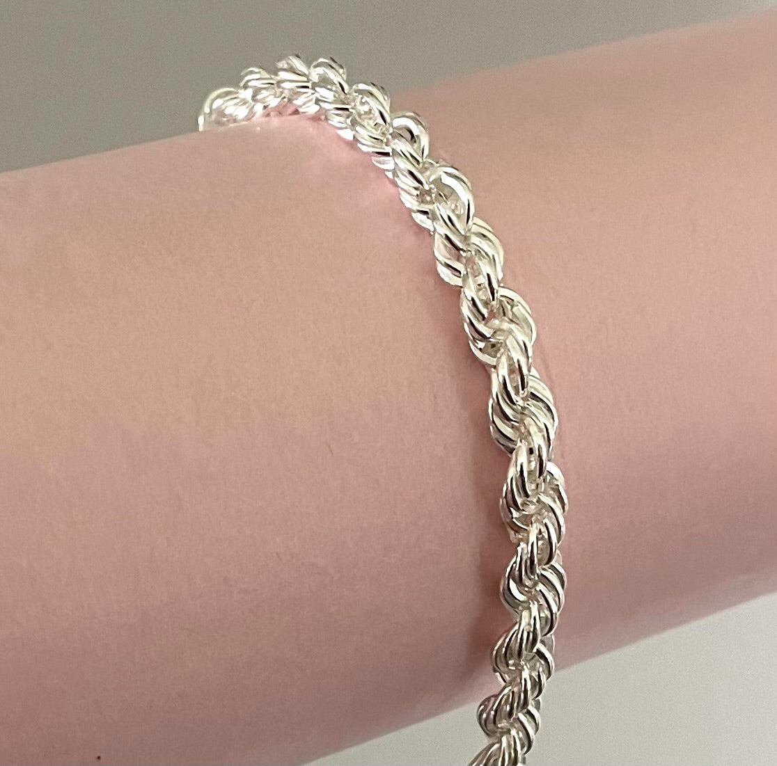 Bracelet Silk Rope Thick Bold Link Solid 925 Sterling Silver Italy
