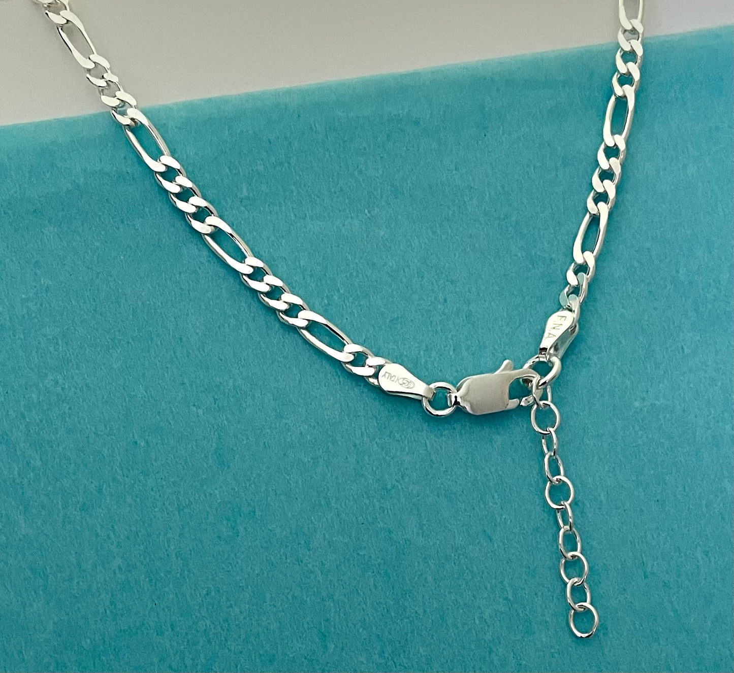 Anklet Figaro Link Solid 925 Sterling Silver Italy