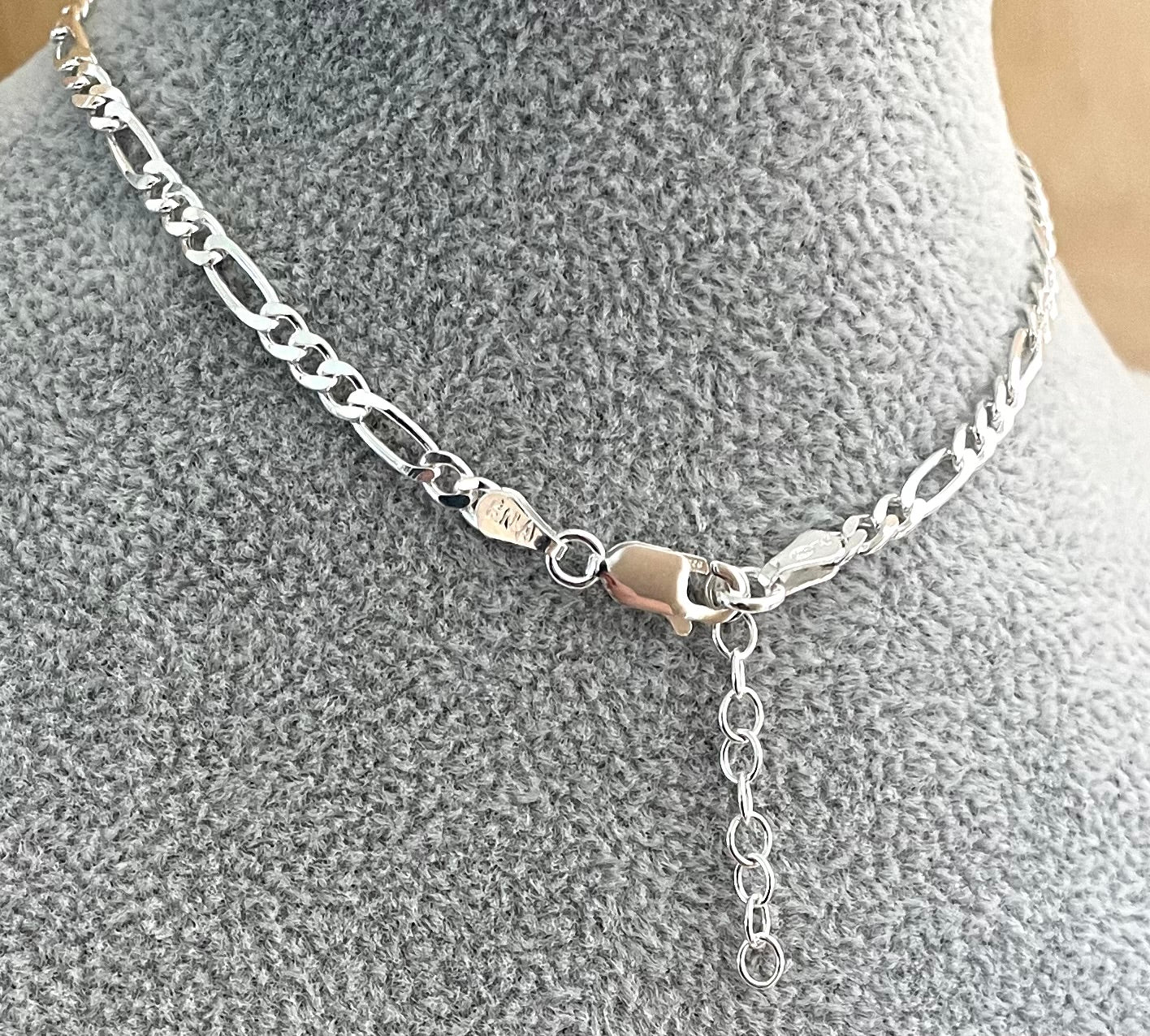 Anklet Figaro Link Solid 925 Sterling Silver Italy