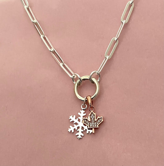 A Limited Edition Canadian Winter Charm Holder Necklace Solid 925 Sterling Silver Italy