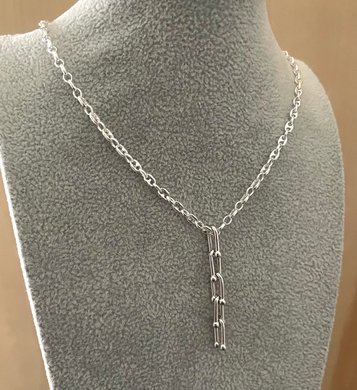 A Limited Edition PGM 16" Necklace With U-Link Pendant Solid 925 Sterling Silver Italy