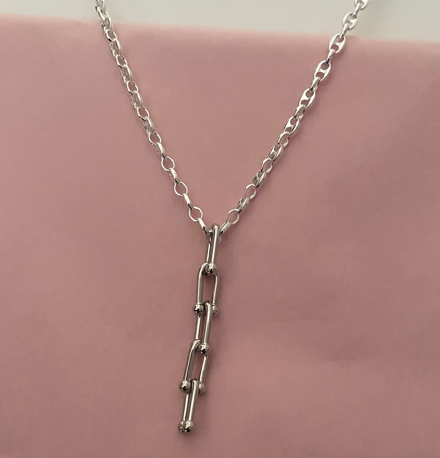 A Limited Edition PGM 16" Necklace With U-Link Pendant Solid 925 Sterling Silver Italy