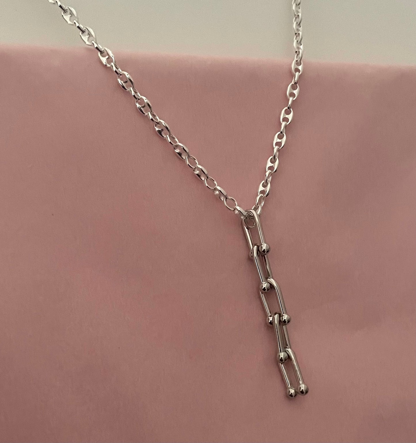 A Limited Edition PGM 16" Necklace With U-Link Pendant Solid 925 Sterling Silver Italy