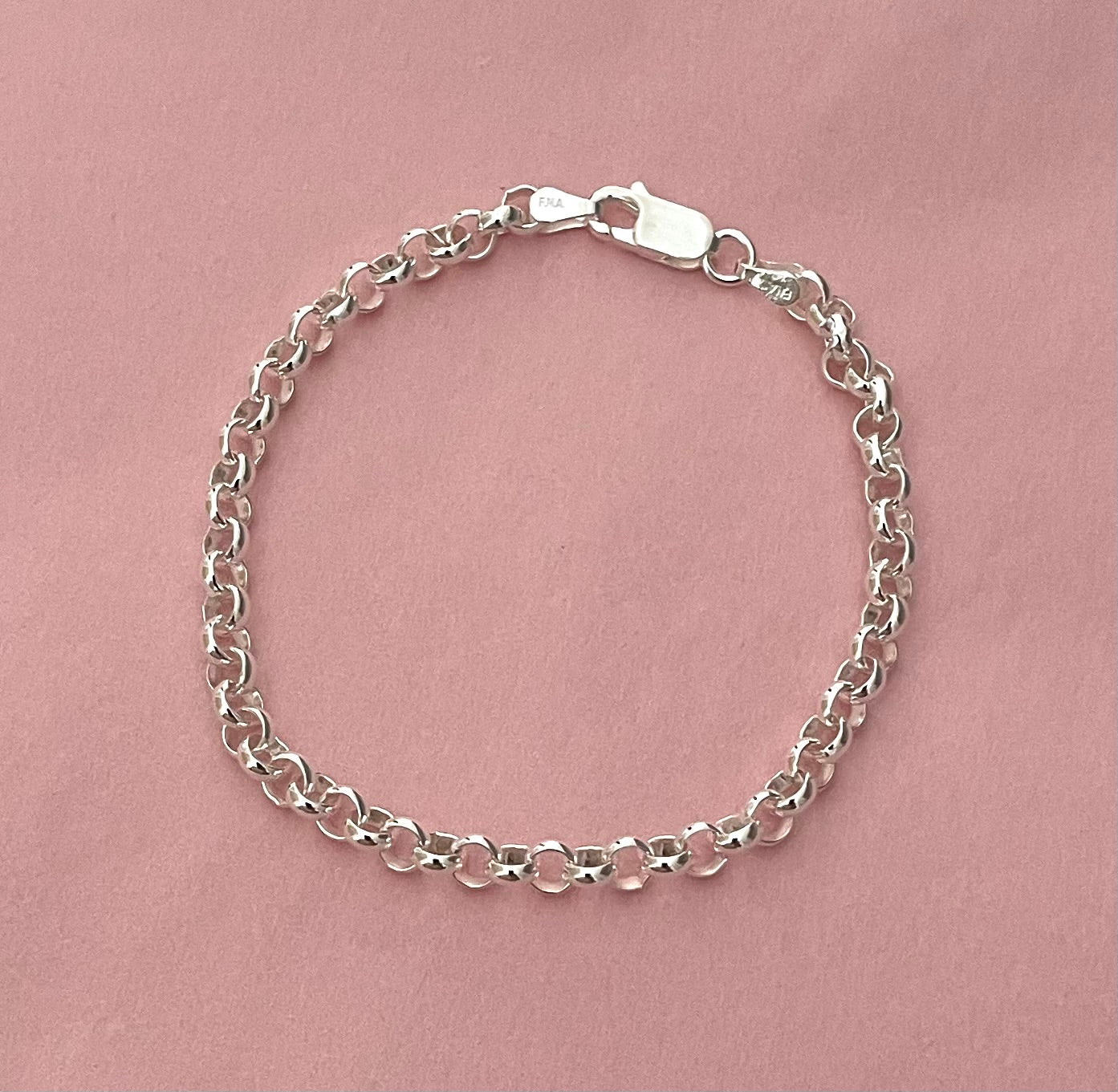 Bracelet Rolo Link Solid 925 Sterling Silver Italy