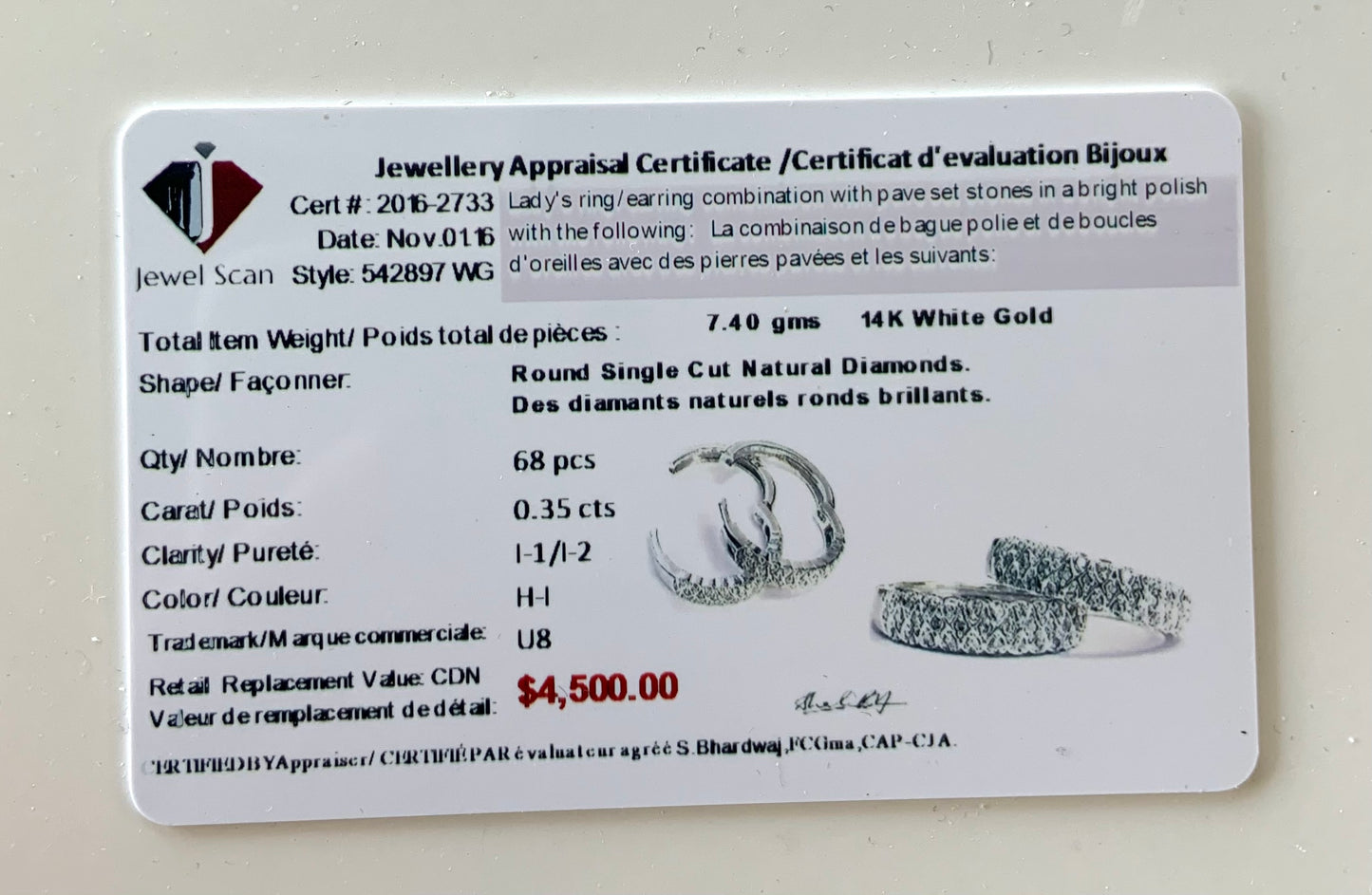 Wonderful Estate Diamond Rings/Earrings Combination Set 14K White Gold With Appraisal