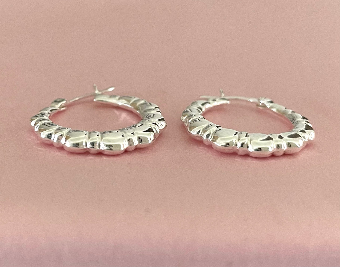 Earrings ~ Fancy Hoops 20mm Solid 925 Sterling Silver