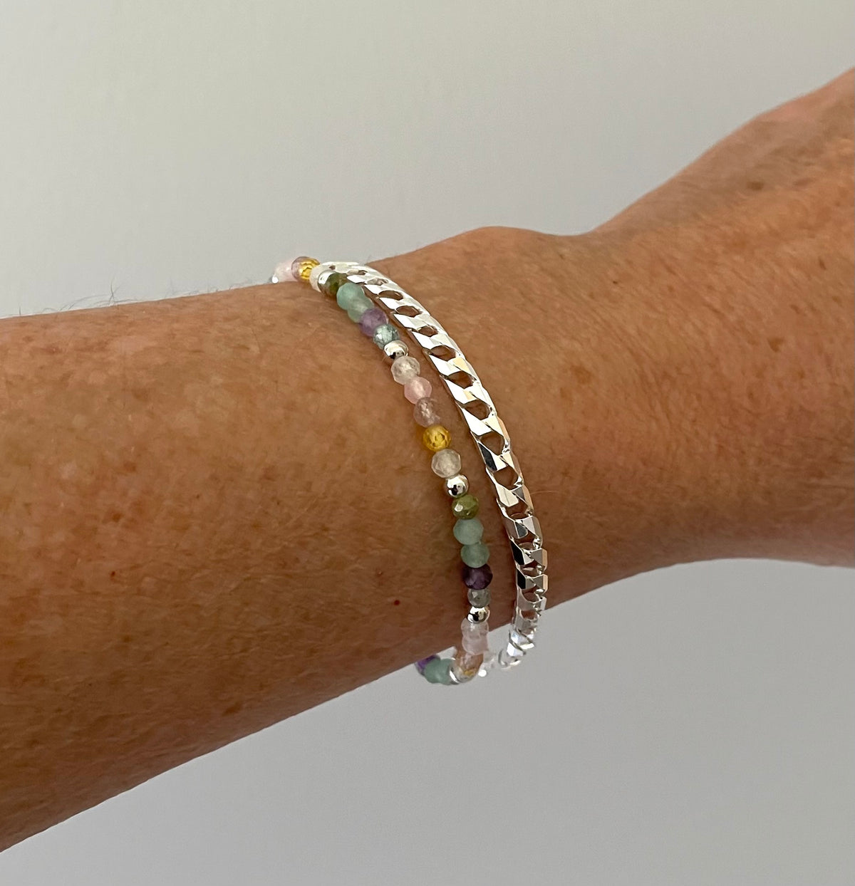 'Cute & Colourful' Bracelet With Gemstones & 925 Sterling Silver Ball Beads