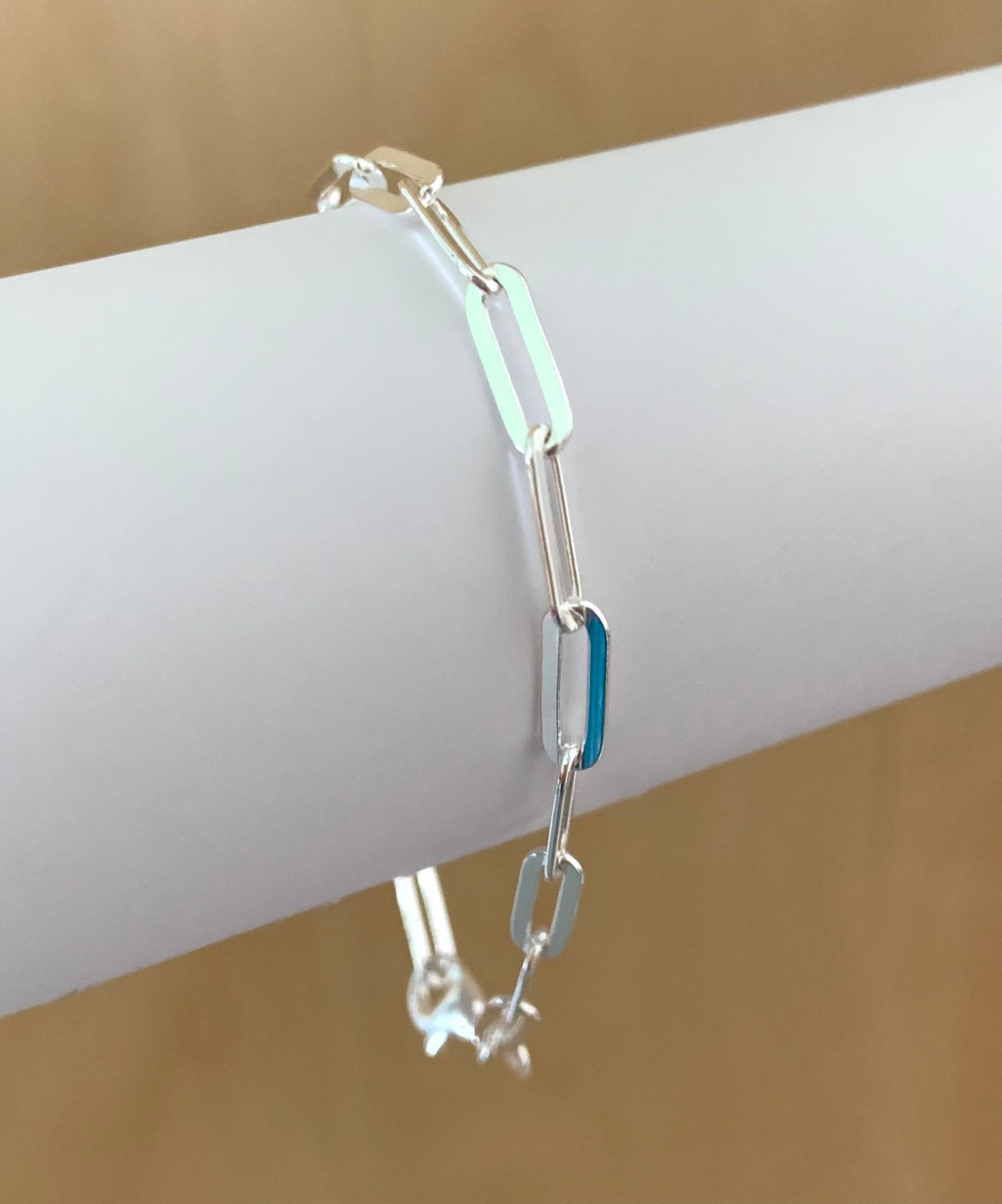 Bracelet Paperclip 4mm Shiny Flat Link Solid 925 Sterling Silver Italy