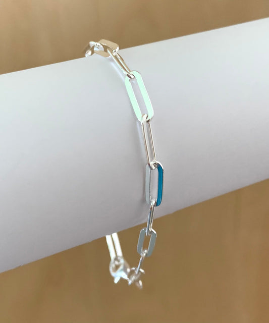 Bracelet Paperclip 4mm Shiny Flat Link Solid 925 Sterling Silver Italy
