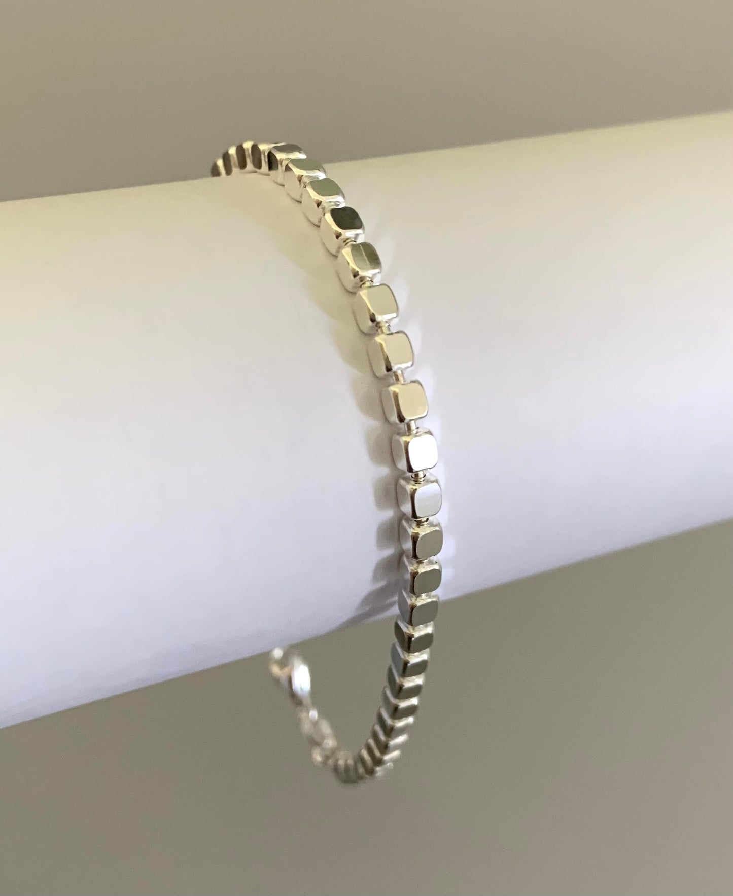 Bracelet With Shiny Cubes Solid 925 Sterling Silver Italy