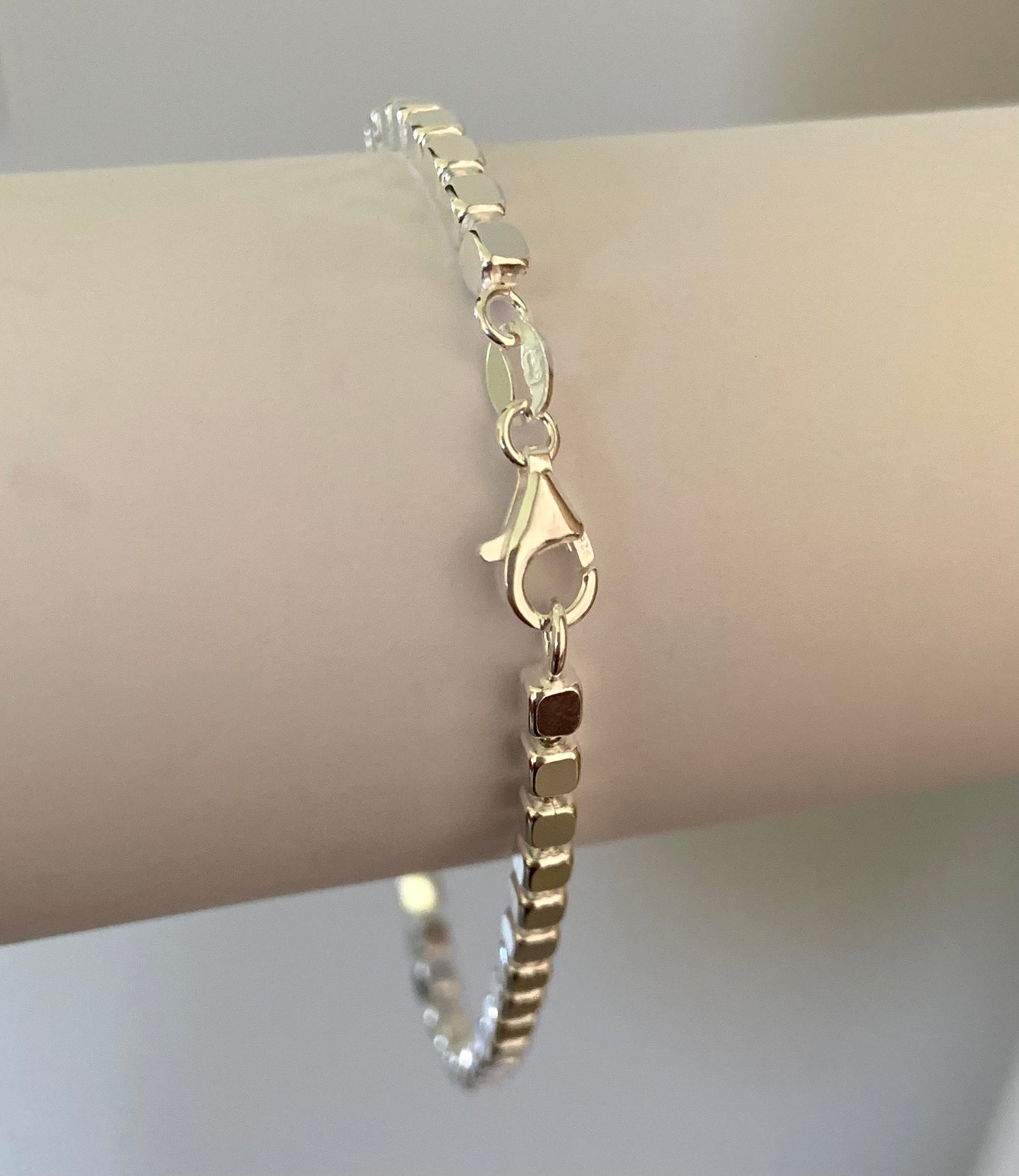 Bracelet With Shiny Cubes Solid 925 Sterling Silver Italy