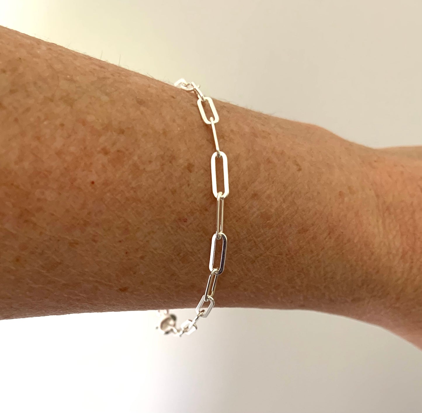 Bracelet Paperclip 3.5mm Shiny Flat Link Solid 925 Sterling Silver Italy