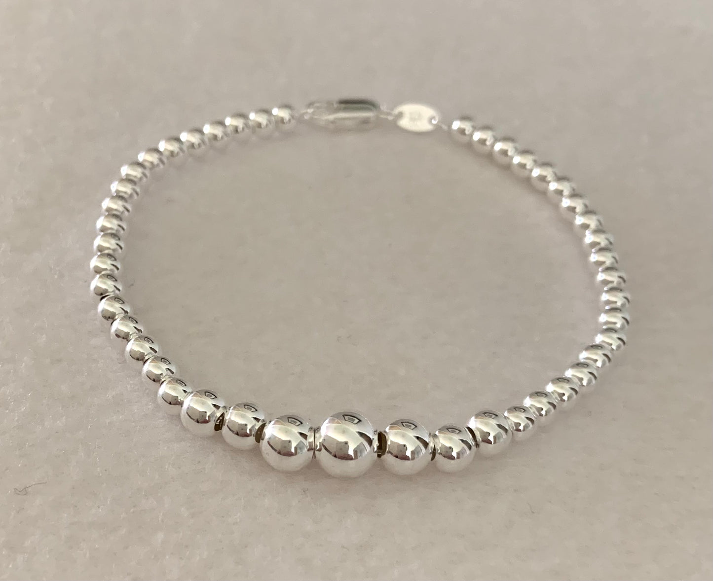 Bracelet Ball Bead Graduated 3mm-7mm Solid 925 Sterling Silver Italy