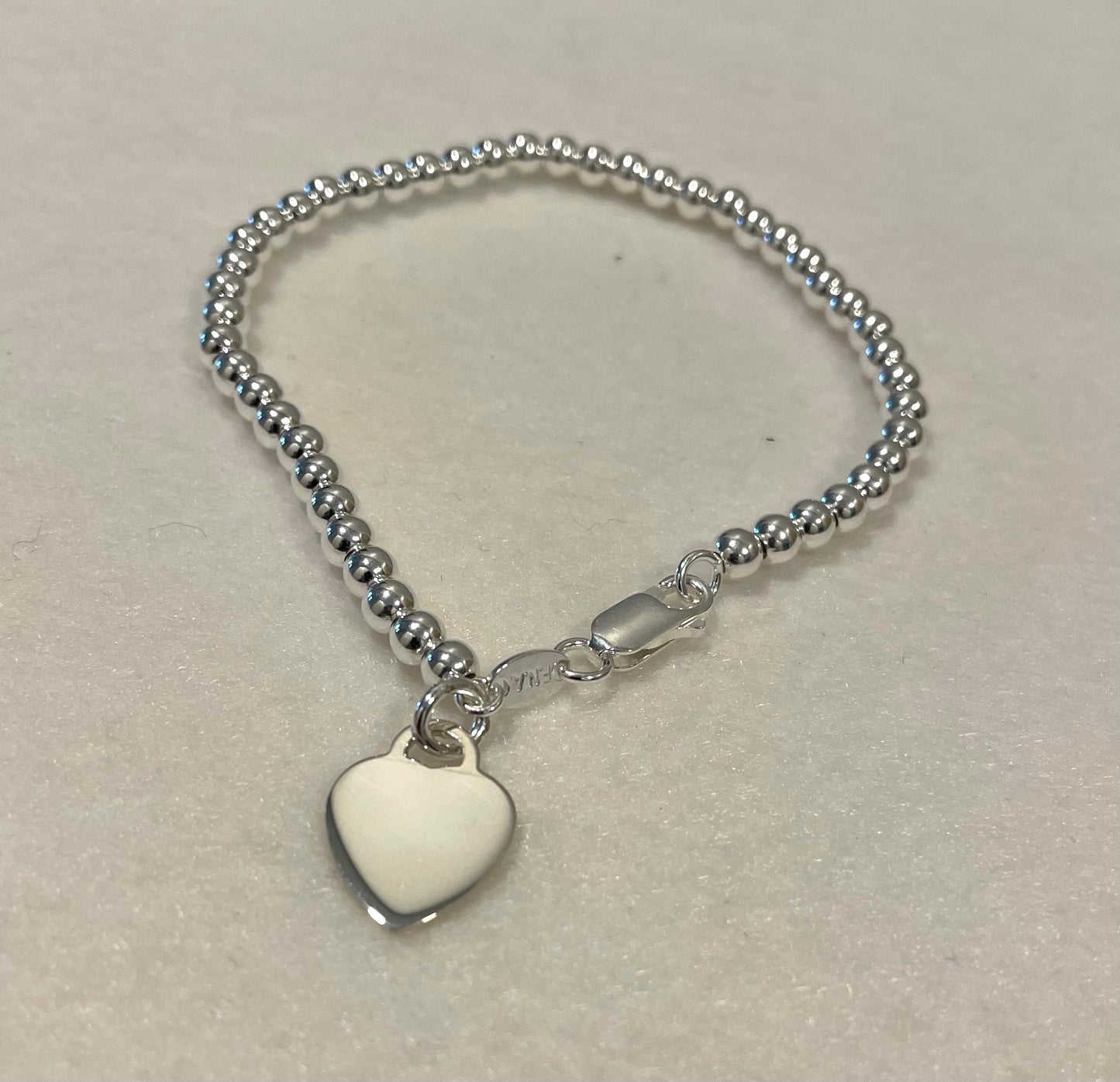 Bracelet Ball Bead Heart Tag Solid 925 Sterling Silver Italy