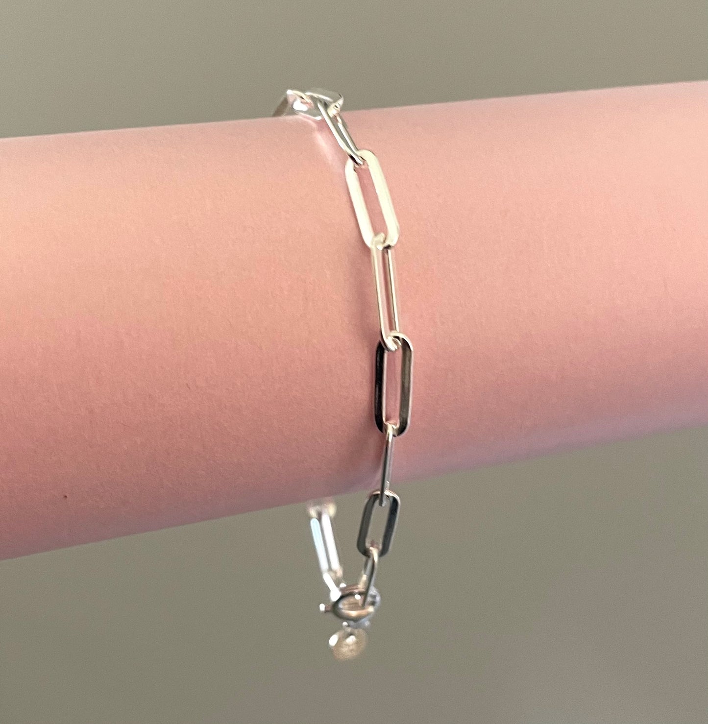 Bracelet Paperclip 4mm Shiny Flat Link Solid 925 Sterling Silver Italy