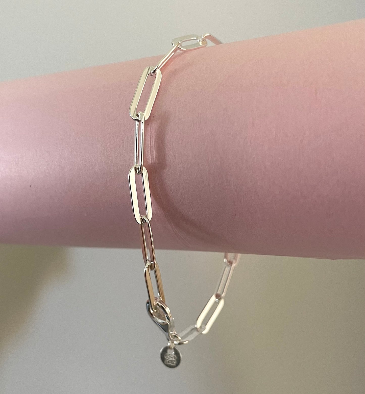 Bracelet Paperclip 4mm Shiny Flat Link Solid 925 Sterling Silver Italy