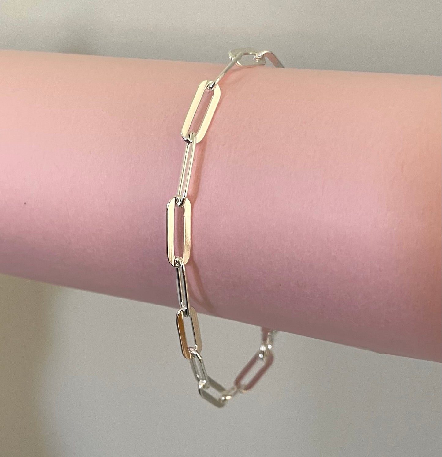 Bracelet Paperclip 4mm Shiny Flat Link Solid 925 Sterling Silver Italy