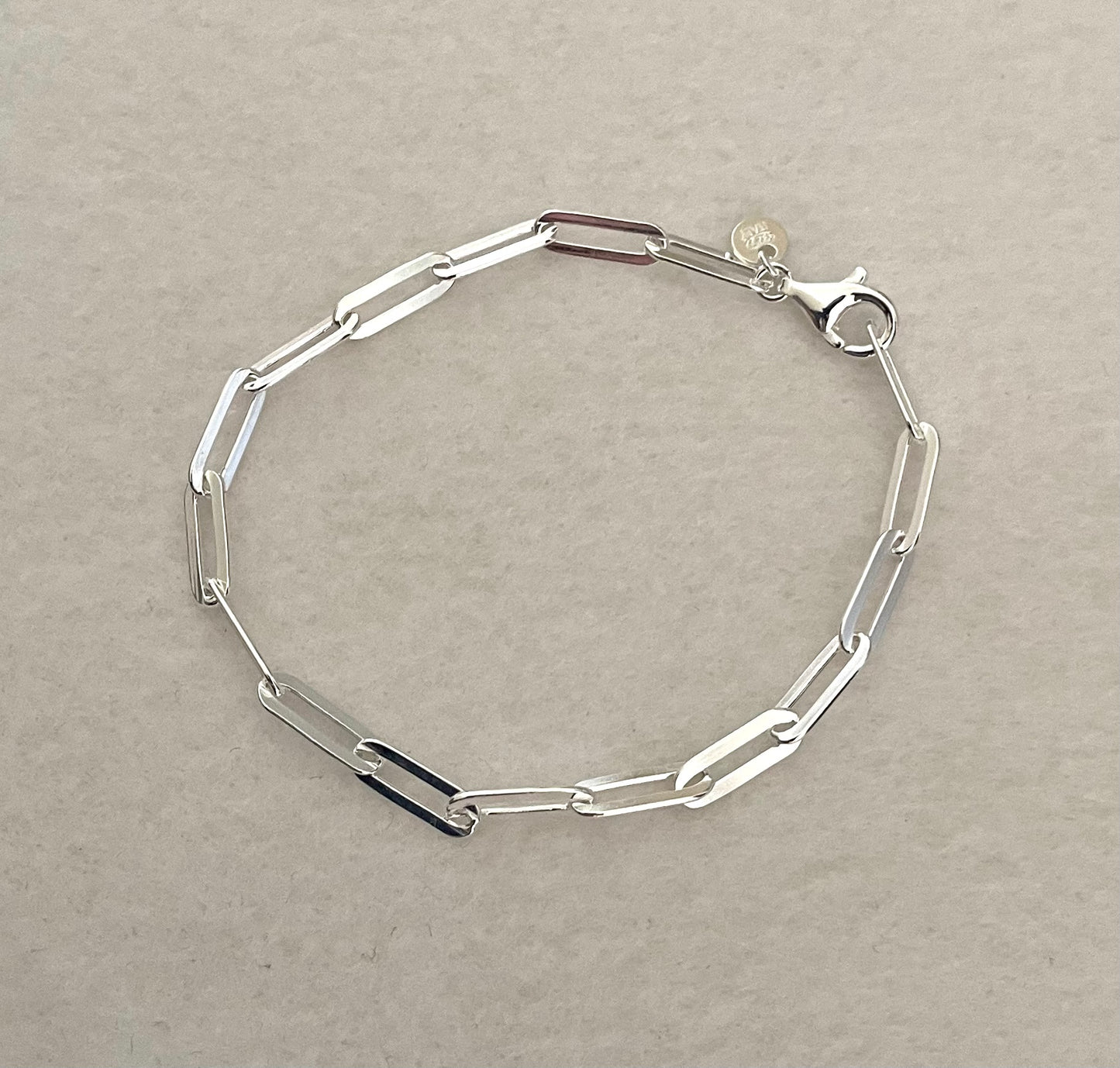 Bracelet Paperclip 4mm Shiny Flat Link Solid 925 Sterling Silver Italy