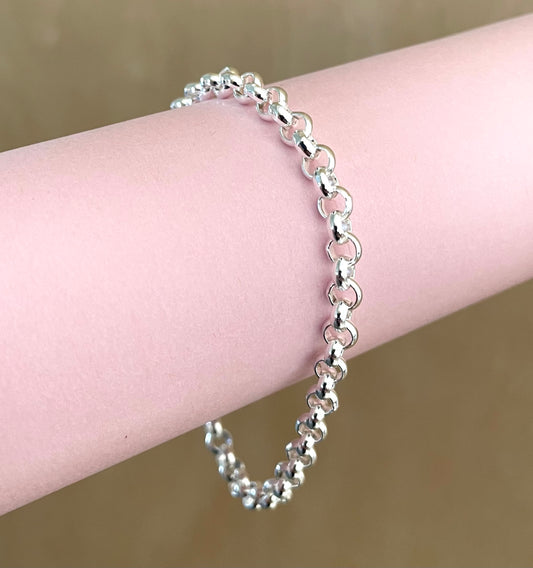 Bracelet Rolo Extra Thick Link Solid 925 Sterling Silver Italy